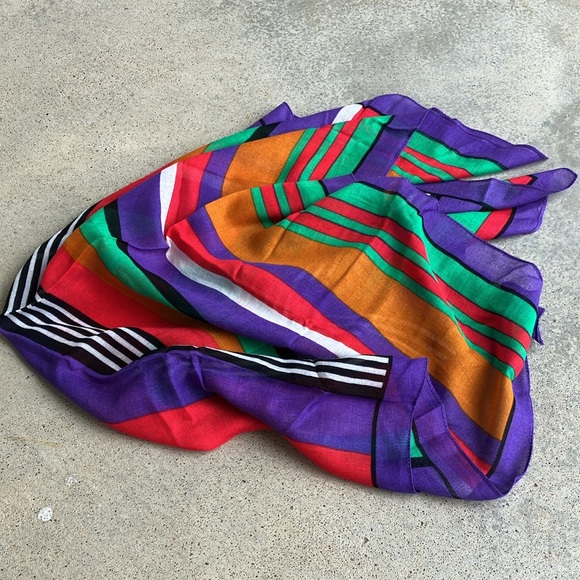 VTG Bold Stripe Lightweight Cotton Scarf - Picture 2 of 3